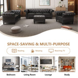 RUSTYER Chesterfield Loveseat Sofa, Modern Leather Small Sofa Couch 2 Seater with Rolled Arms and Nailhead, Mid Century Modern Loveseat Couch for Small Spaces Living Room Bedroom Apartment, Black RUSTYER