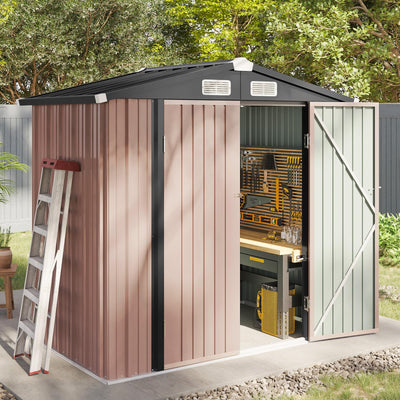 Aoxun 6.2x4 FT Shed Outdoor Storage Shed Metal Garden Shed with Lockable Doors & Slooping Roof Tool Shed Bike Shed for Backyard, Patio, Poolside (Brown)