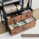 6 Tier Bookshelf, 47-Inch Small Bookcase with 3 Fabric Storage Drawers, Wood and Metal Book Shelf Storage Organizer, Industrial Display Standing Shelf Unit for Bedroom, Living Room, Rustic Brown Mexin