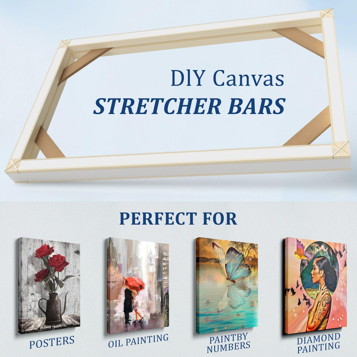4pcs DIY Wooden Canvas Stretcher Bars Canvas Frame Kit for Gallery Wraps – Sturdy Solid Wood Bars for Oil Paintings, Prints, Posters, Diamond Painting, Home Studio Wall Decor ART