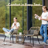 JOIVI 3 Piece Patio Bistro Set, Wicker Outdoor Patio Set with Enhanced Comfort Seating, Round Glass Top Coffee Side Table, Patio Rattan Conversation Set for Balcony, Lawn, Garden, Backyard, Black JOIVI