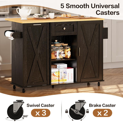 Rolling Kitchen Island with Trash Can Storage, Kitchen Island Cart with Drop Leaf Countertop, 47.2” Kitchen Island on Wheels, Island Table with Drawer & Shelf for Kitchen, Fits 10-Gallon Bins