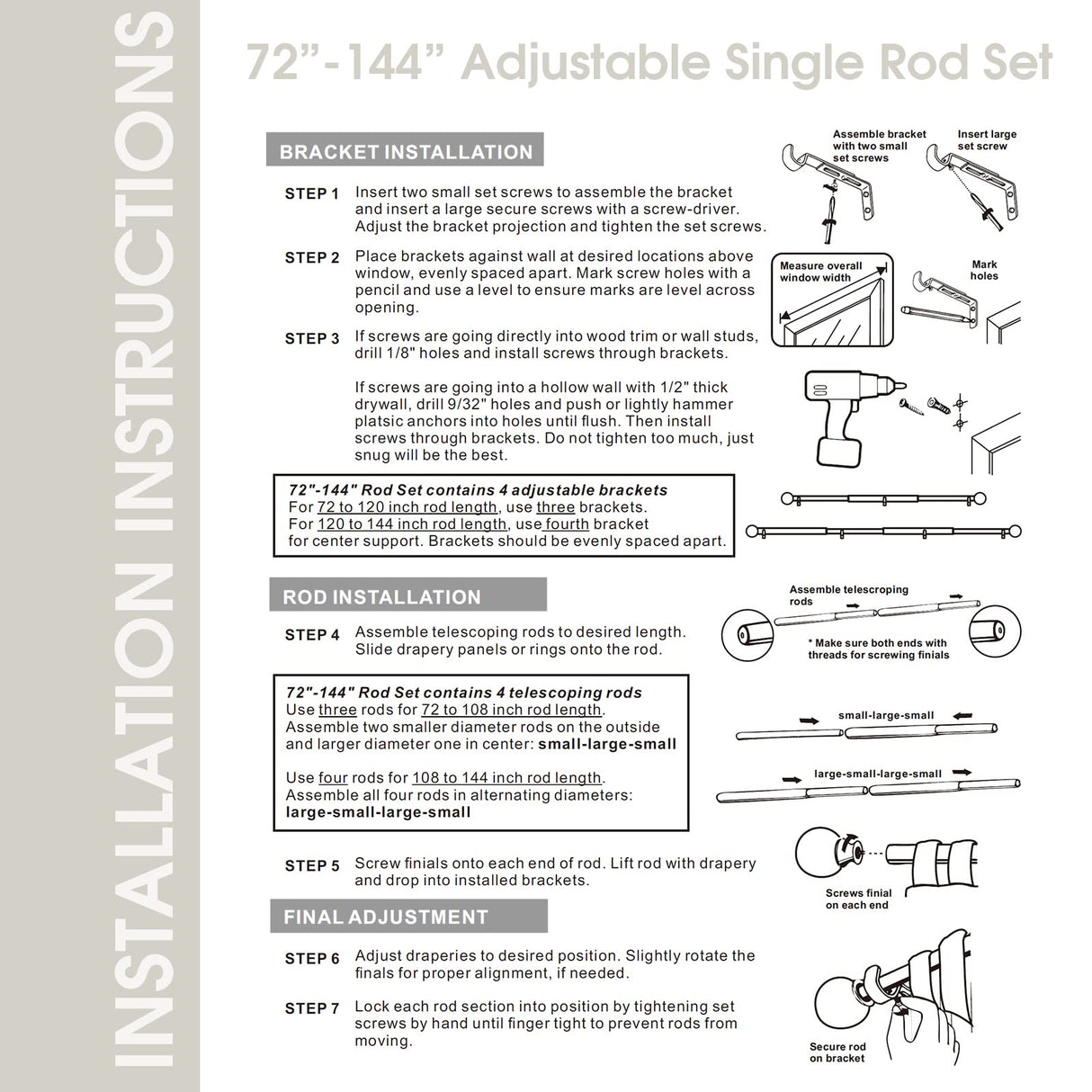 SKYPLUS LIVING Rustic Boho Style Single Curtain Rod Set with Carved Square Finial,72-144 inch, Standard Single Beige Drapery Rod for 1 Pack, 1 inch diameter, Adjustable Length SKYPLUS LIVING