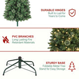 Hykolity 7.5 ft Prelit Artificial Pencil Slim Christmas Pine Tree with 792 PVC Branch Tips, 300 Warm White LED Lights, Metal Stand and Hinged Branches, Perfect for Home, Decoration hykolity