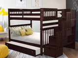 Bedz King Stairway Bunk Beds Full Over Full with 4 Drawers in The Steps and a Twin Trundle, Dark Cherry Bedz King