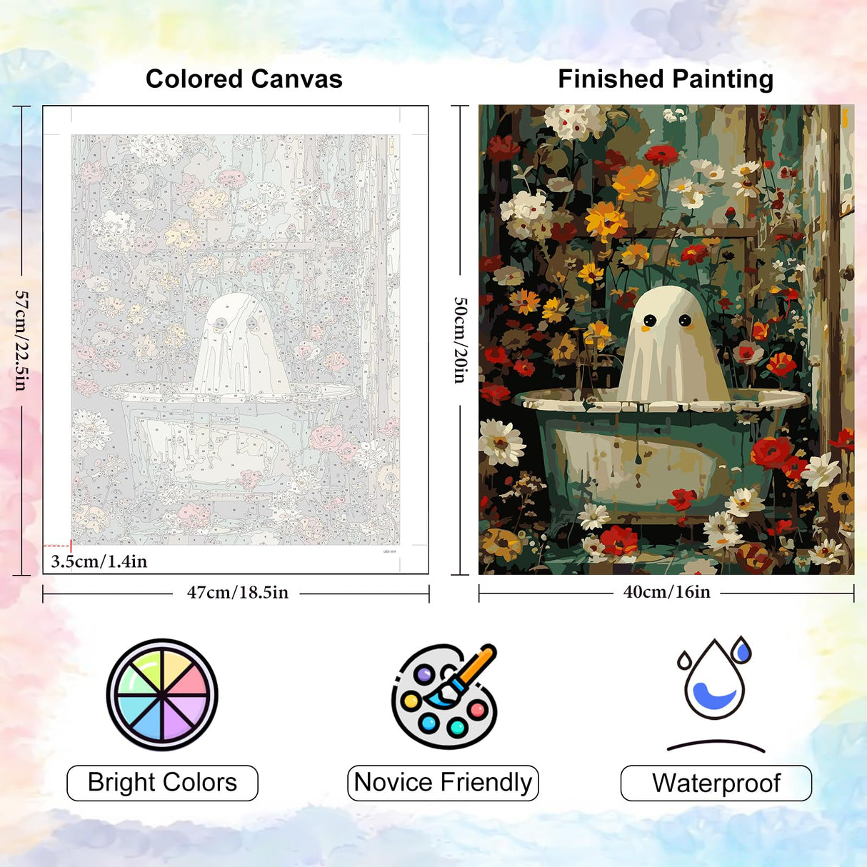 Yezavesu Halloween Paint by Numbers Kit for Adults Beginner, Ghost Adult Paint by Number Kits on Canvas Without Frame, DIY Acrylic Flowers Painting by Numbers for Home Wall Decor Gift 16x20 Inch Yezavesu