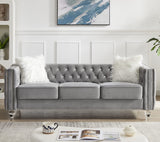 mikibama Velvet 3 Seater Sofa Couch with Buttons and Square Arms 83.07 Inch Tufted 3-seat Sofas with Trimmed Nailhead and Acrylic Legs Modern Couches for Living Room,Bedroom(Grey-Crystal Legs, Sofa) mikibama
