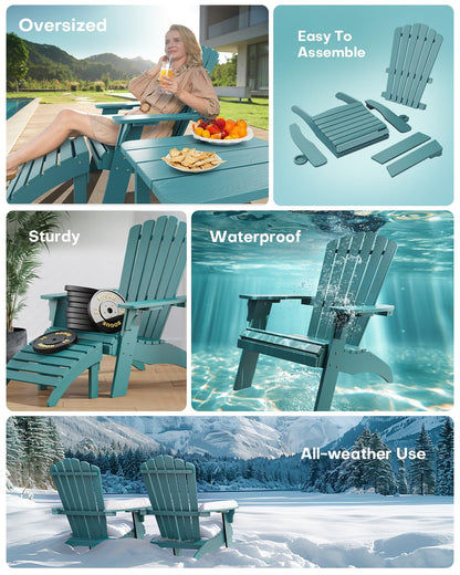 Upstreman Home Oversized Adirondack Chair Set of 2, Outdoor Fire Pit Chair with 2 Cup Holders, Adirondack Patio Chair Weather Resistant for Outside, Porch, Lawn, Garden- A1 Max(Blue) - WoodArtSupply