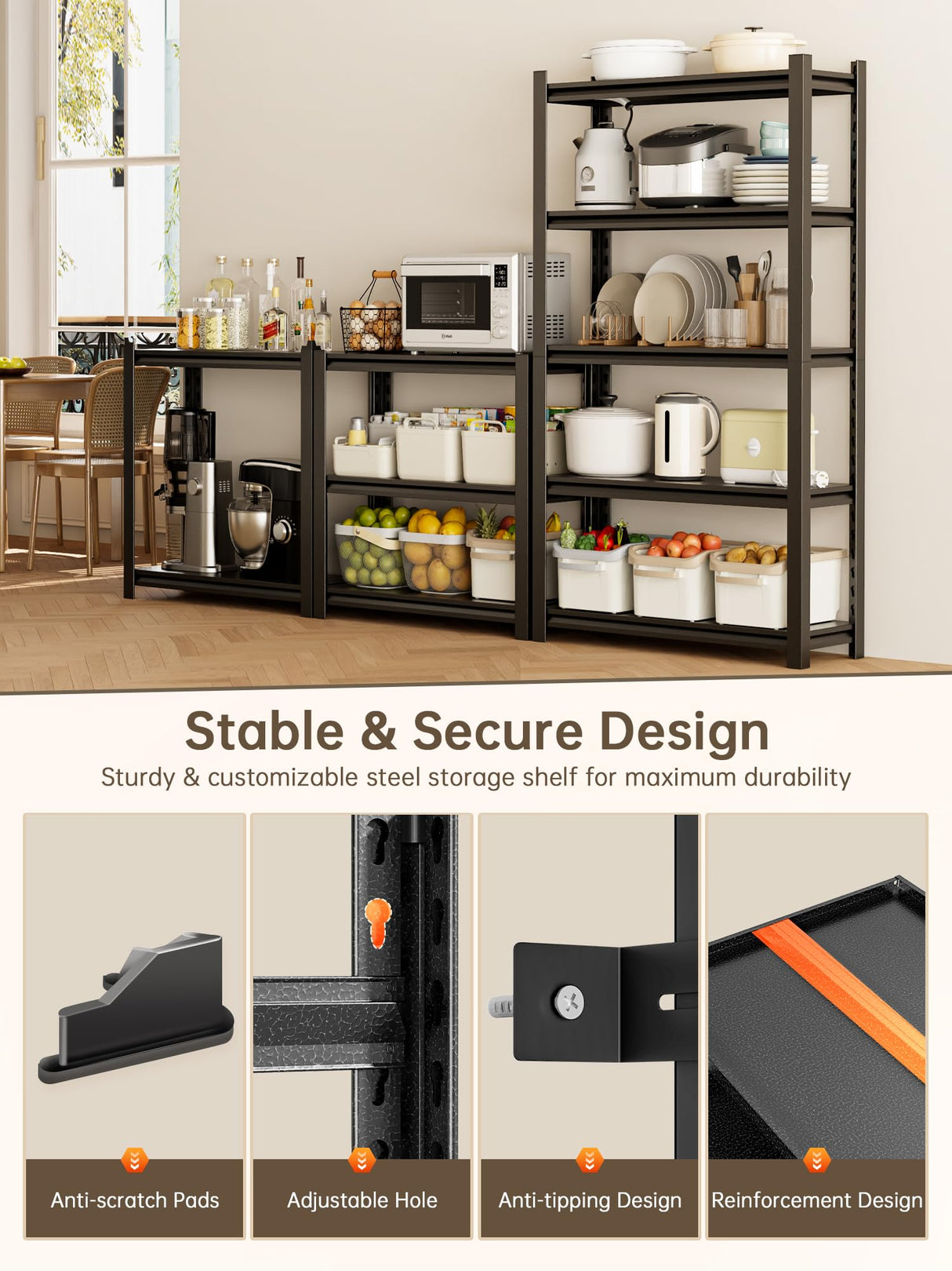 JHYKHG 48" W Storage Shelves,5-Tier Heavy Duty Garage Shelving,Adjustable Shelving Unit,Metal Shelf,Boltless Assembly Rack for Warehouse,Shed,3,000 lb Load,20 x 59 x 72 Inches,Black JHYKFG