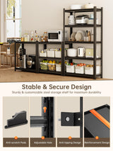 JHYKHG 48" W Storage Shelves,5-Tier Heavy Duty Garage Shelving,Adjustable Shelving Unit,Metal Shelf,Boltless Assembly Rack for Warehouse,Shed,3,000 lb Load,20 x 59 x 72 Inches,Black JHYKFG