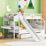 Harper & Bright Designs Bunk Bed with Stairs & Slide, Wood Twin Over Twin Bunk Bed with Desk and Shelves,Bunk Bed Twin Over Twin Size with Storage Drawers for Kids Teens Girls Boys, White Harper & Bright Designs