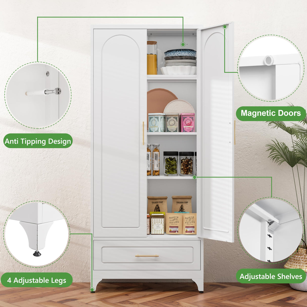 TIMELESS PIECES 75” Kitchen Pantry Storage Cabinet,Tall Storage Cabinet with Drawers and Adjustable Shelves,Modern Kitchen Hutch Cabinet,Freestanding Cupboard for Dining Room TIMELESS PIECES