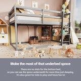 TOLEAD Low Bunk Bed Twin Over Twin, Floor Bunk Bed with Ladder, Twin Bunk Bed with Full Guardrails, Wooden Bunk Bed for Juniors, Boys, Girls, Kids, Bedrooms (Grey) TOLEAD