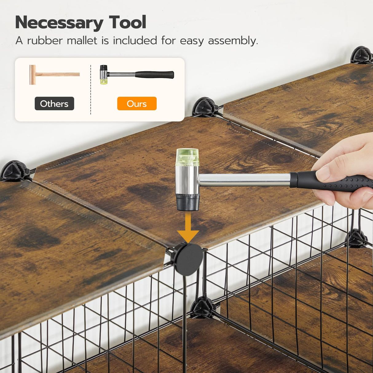 HOOBRO Cube Storage Organizer, Wire Cube Storage, 6-Cube Metal Grid Storage Shelf, Modular Cabinet, DIY Cube Bookshelf, for Living Room, Bedroom, Study, Rustic Brown and Black BF06CW01 HOOBRO