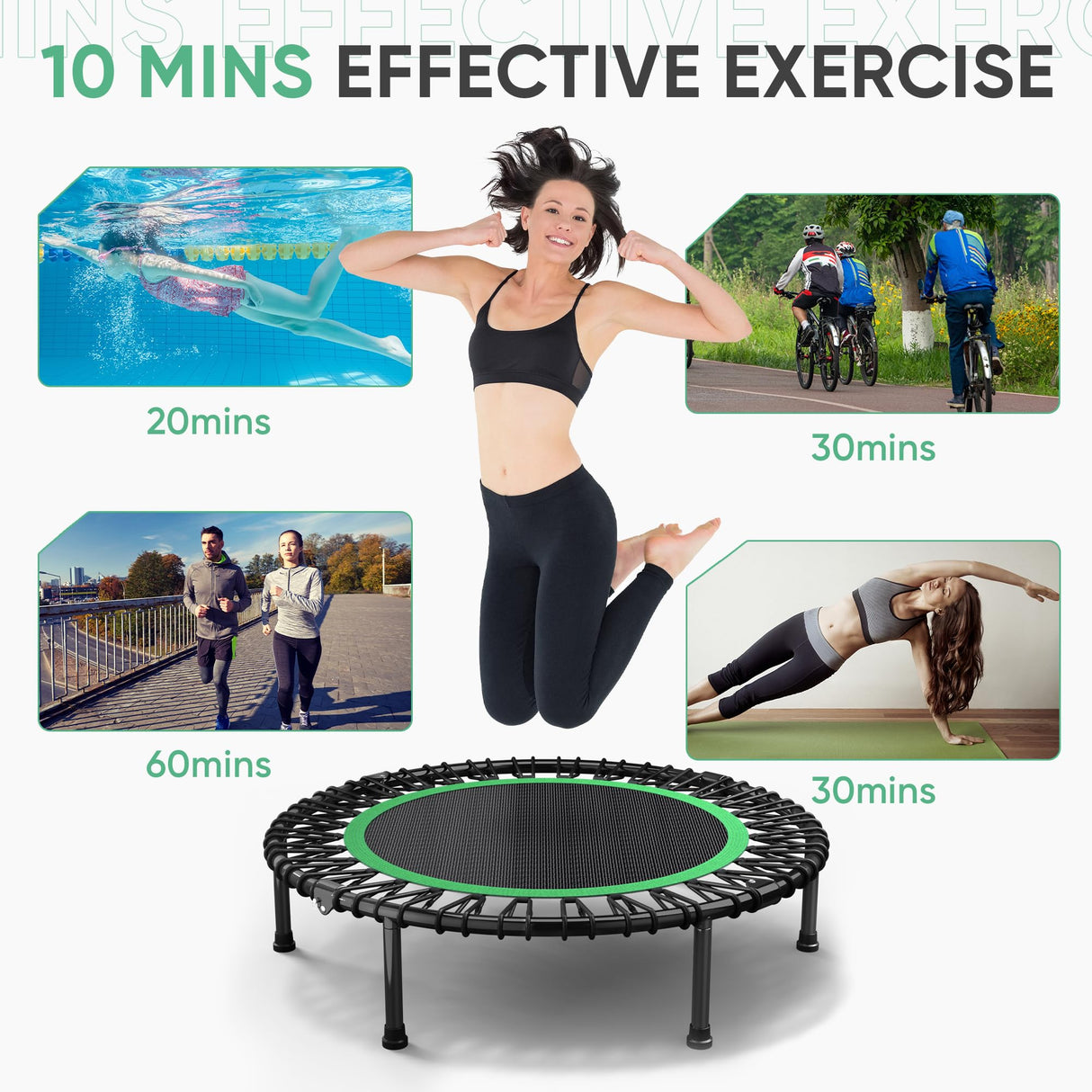 HYD-Parts 40" Foldable Fitness Trampoline for Adults with 32 Bungee Cords 450lbs, Portable Exercise Mini Trampoline, Small Rebounder Indoor/Outdoor, Quiet Workout Equipment HYD-Parts