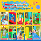 WELLFUNTIME Inflatable Bounce House and Extended Long Water Slide, Jumping Castle Slide with Blower, Kids Bouncer with Ball Pit, Dart Target Game WELLFUNTIME