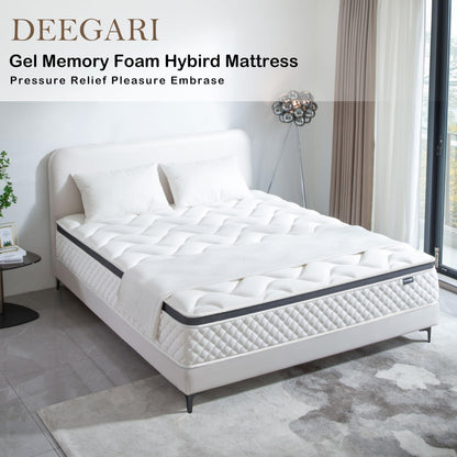 Deegari King Mattress,12 Inch King Size Mattress in a Box,Gel Memory Foam and Innerspring Hybrid Mattress with Individual Pocket Spring for Motion Isolation,Pressure Relief,Medium Firm Feel