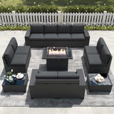 LayinSun 13 Pieces Outdoor Patio Furniture Set with 44" Fire Pit Table Rattan Sectional Sofa Conversation Sets LayinSun