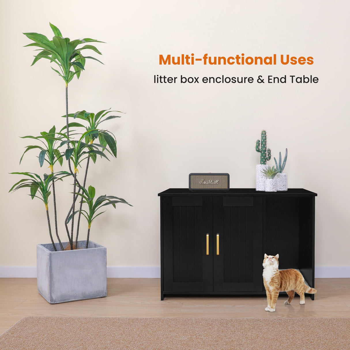 Dwanton Litter Box Enclosure, Cat Litter Box Furniture Hidden, with Scratching Mat, Wooden Cat Washroom Indoor, Fit Most of Litter Box, 31.5" L x 19.7" W x 21.7" H, Black Dwanton