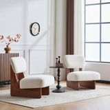 Christopher Knight Home Mores Low Profile Accent Chair Set of 2, Modern Living Room Armless Lounge Chair, Fabric Comfy Reading Chair for Bedroom, Wooden Frame and Thick Padded Seat, Walnut+White Christopher Knight Home