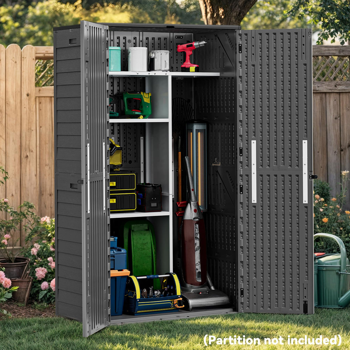YITAHOME 60 cu ft Tall Outdoor Storage Shed w/o Shelf, Resin Vertical Outdoor Storage Shed, Large Waterproof Storage Cabinet for Garage, Poolside, and Garden (Dark Gray + Black) YITAHOME