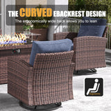 LayinSun 10 Pieces Patio Furniture Set with Swivel Chairs, Rattan Wicker Rocking Glide Chairs with 44" Propane Gas Fire Pit Table Conversation Set LayinSun