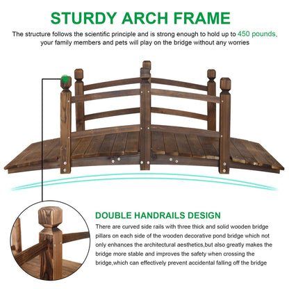 5FT Wooden Garden Bridge Arch Stained Finish Footbridge Decorative Backyard Bridge with Double Safety Railings Outdoor Lawn Pond Bridge Walkway for Garden Yard Patio Courtyard Farm Stream Cre - WoodArtSupply