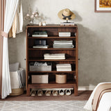 Tribesigns Shoe Cabinet with Doors, 5-Tier Shoe Storage Cabinet with Adjustable Shelves, 20 Pairs Wooden Shoe Rack Organizer, Narrow Shoe Cabinet for Entryway, Hallway, Living Room, Walnut Tribesigns