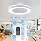 HUMHOLD Smart Low Profle Ceiling Fans with 3-Dimmable Light Remote/APP Control, 20" Bladeless Ceiling Fans with 6 Speeds, Timer, Quiet DC Motor, Ceiling Fan with Light for Kids Bedroom/Living Room HUMHOLD