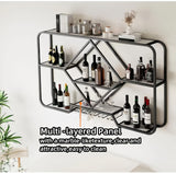 PIKYsailed Metal Wine Rack Wall Mounted with Led Light, Modern Bar Shelves Wall Mounted with Glass Holder, Multi Functional Liquor Shelf Wall Mounted for Home Bar, Kitchen & Dining Room (Black, 47) PIKYsailed