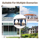 Gotland 10FTx14FT Outdoor Wall-Mounted Hardtop Pergola, Metal Frame Gazebo with Sloping Sun Panel Roof and Double Curtains for Patio, Garden, Lawn, Navy Gotland