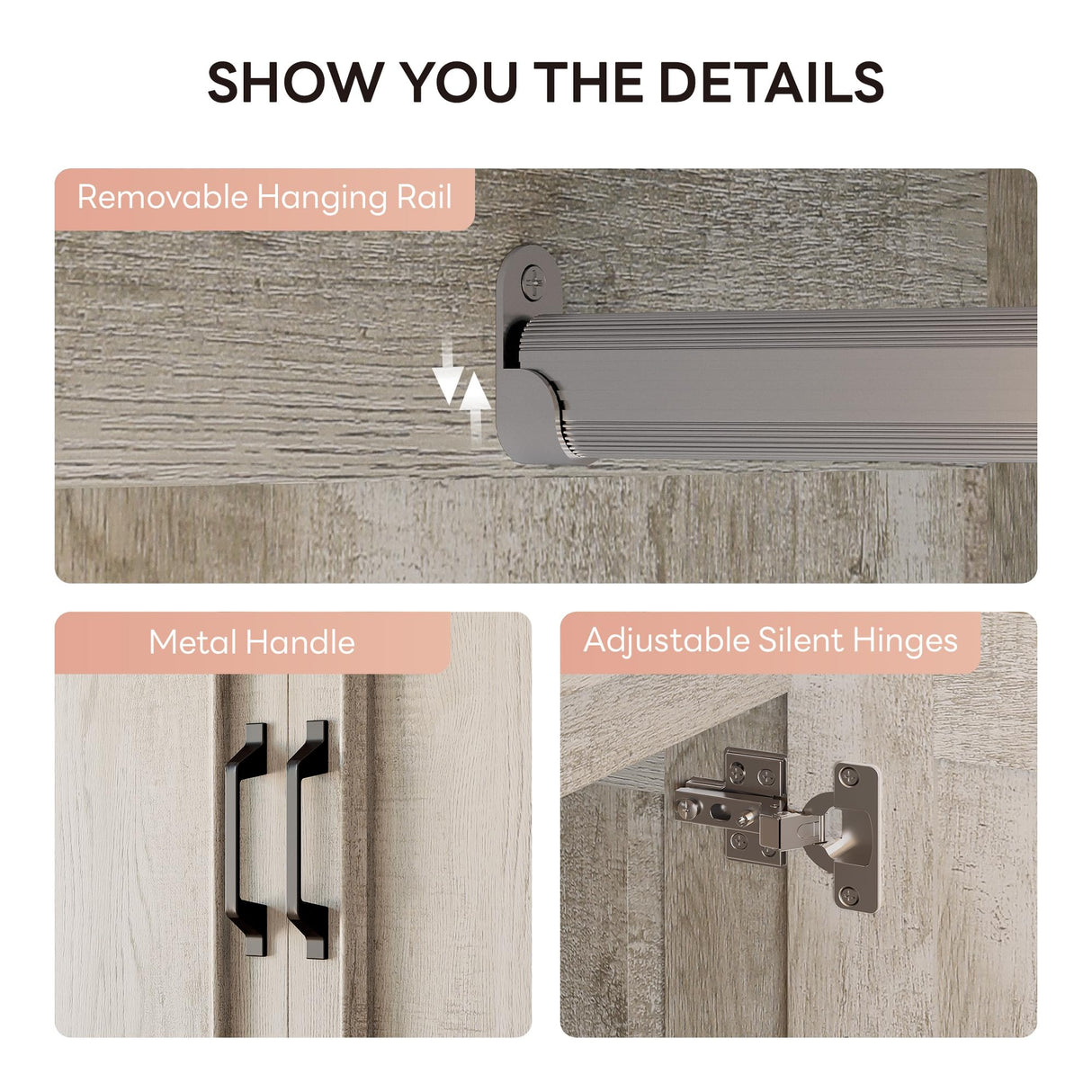 LIKIMIO Armoire Wardrobe Closet with 2 Doors and 2 Drawers 70" H x 28" W Wooden Bedroom Freestanding Wardrobe Combination for Hanging Clothes, Rustic Maple LIKIMIO