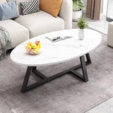 Wolawu Coffee Table White Faux Marble Coffee Table for Living Room,Oval Modern Center Table Tea Table for Small Space,Wooden Living Room Tables End Table with Sturdy Black Metal Leg Wolawu