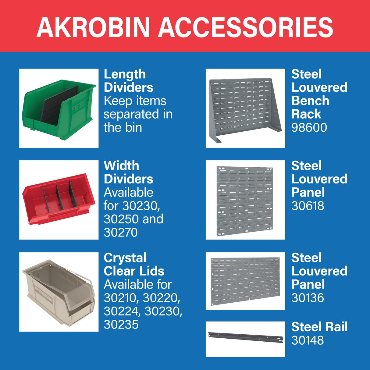 Akro-Mils 30235 AkroBins Plastic Storage Bins, Space-Saving Stackable Bins for Garage, Pantry, Craft Organization, 11" x 11" x 5", Red, 6-Pack Akro-Mils