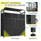 EnHomee Black Dresser with LED Lights & Charging Station,11 Drawers Dresser with 2 Tier Shelves & 4 Hooks, Fabric Dresser for Bedroom, Closet, Living Room, Entryway,Sturdy Frame,Wooden Top EnHomee