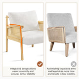 Yaheetech Accent Chair, Boucle Vanity Chair with Rattan Back Arms, Mid Century Chair Upholstered Living Room Chair Lounge Chair Bedroom Balcony White Yaheetech