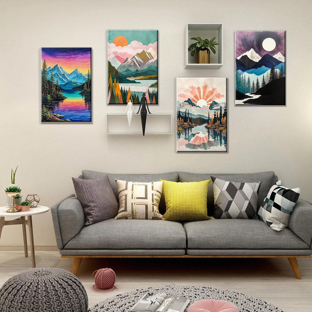 JOOZ 4 Pack Paint by Numbers Kit for Adults with Frame Mountain Landscape Paint by Number with Easel DIY Lake Adult Paint by Number Kits Sunset Easy Oil Painting Kits for Home Wall Decor 8x12 Inch JOOZ