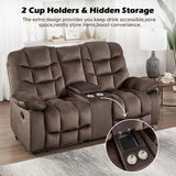 HAOMARKETS 2-Piece Recliner Sofa Set, Include Single Power Recliner Chair with Massage & Heat and Manual 2-Seater Loveseat Reclining Couch with Hidden Storage and Cup Holders for Living Room, Brown HAOMARKETS