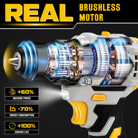 20V Brushless Drill Set, Cordless Power Drill with 2.0Ah Battery,119 PCS Combo Drill Set for Men, 10mm 3/8" Keyless Chuck, 21+1 Torque Setting Power Drill Kit for DIY Garden House Office Repair ThinkLearn