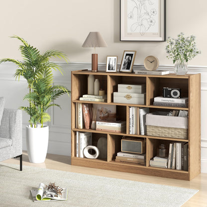 Tangkula Natural 8-Cube Wood Bookcase - Modern 3-Tier Open Storage Shelf for Stylish Organisation - WoodArtSupply