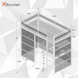 X Rocker Battle Den Twin Size Gaming Bunk Bed, Metal Frame with Grid Mesh Sides, High Sleeper, Fixed Ladder, Black X Rocker