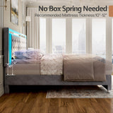 Jocisland Full Bed Frame with LED Lights Headboard&Footboard, Velvet Upholstered Full Size Platform Bed Frame No Box Spring Needed/Light Grey Jocisland