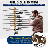 Rush Creek Creations 11-Rod Wall or Ceiling Fishing Rod Storage Rack, Vertical or Horizontal Garage Fishing Rod Holder with 11 Rod Capacity, Light Wood Grain Rush Creek Creations