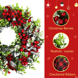 MTSCE Christmas Wreath, Front Door Decoration Wreath Winter Garland Artificial Wreath for House Party Outdoor Indoor Red Black Plaid Wreath-18 Inch MTSCE