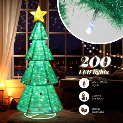 Outvita 6ft Christmas Tree Decorations, Lighted Christmas Tree Foldable Outdoor Holiday Decorations with 200 LED Lights and Metal Stakes for Yard Garden Lawn