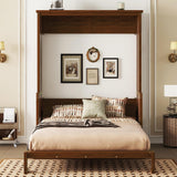 PVWIIK Queen Size Murphy Bed with Storage Shelf & Support Plate for Adult,Girls,Boys,Wood Hidden Wall Bed Cabinet,Space-Saving,No Box Spring Needed, Walnut PVWIIK