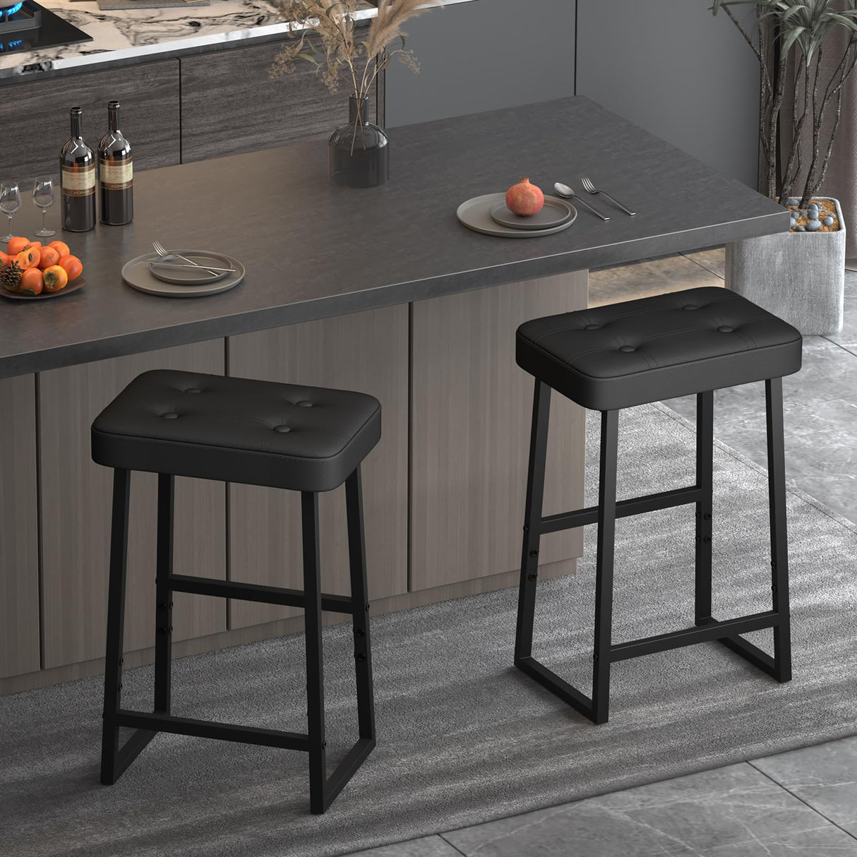 iTsst Bar Stool, Counter Height Bar stools,Modern Kitchen Island Chairs, Synthetic Leather with Stitching, 26 inches high, for Kitchen/Family Restaurant/Dining Room/Farmhouse, Black iTsst