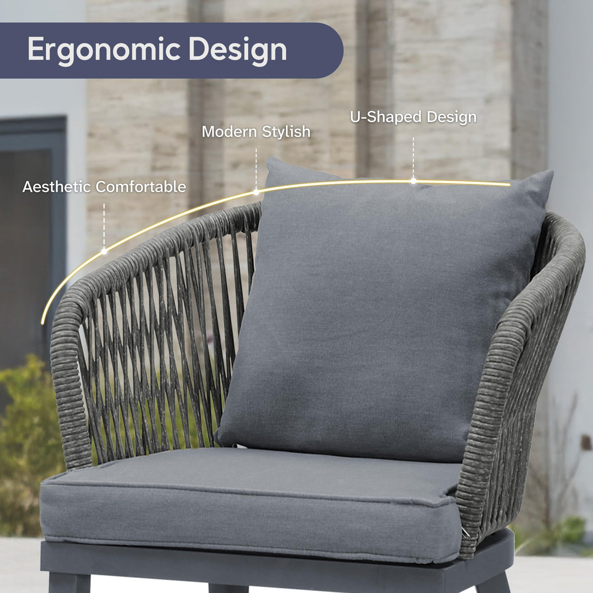 PURPLE LEAF 7 Pieces Patio Dining Set Wicker Outdoor Furniture Rectangular Table and Chairs Set for Garden Deck Aluminum Frame Backyard Kitchen Set, Cushions and Pillows Included Grey PURPLE LEAF