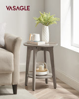 VASAGLE Side Table, Small Round End Table with Lower Shelf, Nightstand for Small Spaces, Living Room, Bedroom, Greige ULET283T02 VASAGLE