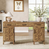 Tribesigns Farmhouse Executive Desk, 59-Inch Executive Computer Desk with File Drawers and Storage Cabinets, Rustic Writing and Study Desks for Home Office Tribesigns